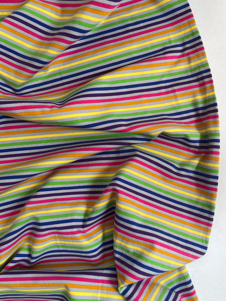 Unbranded Fabric Rainbow Stripes on Grey Jersey