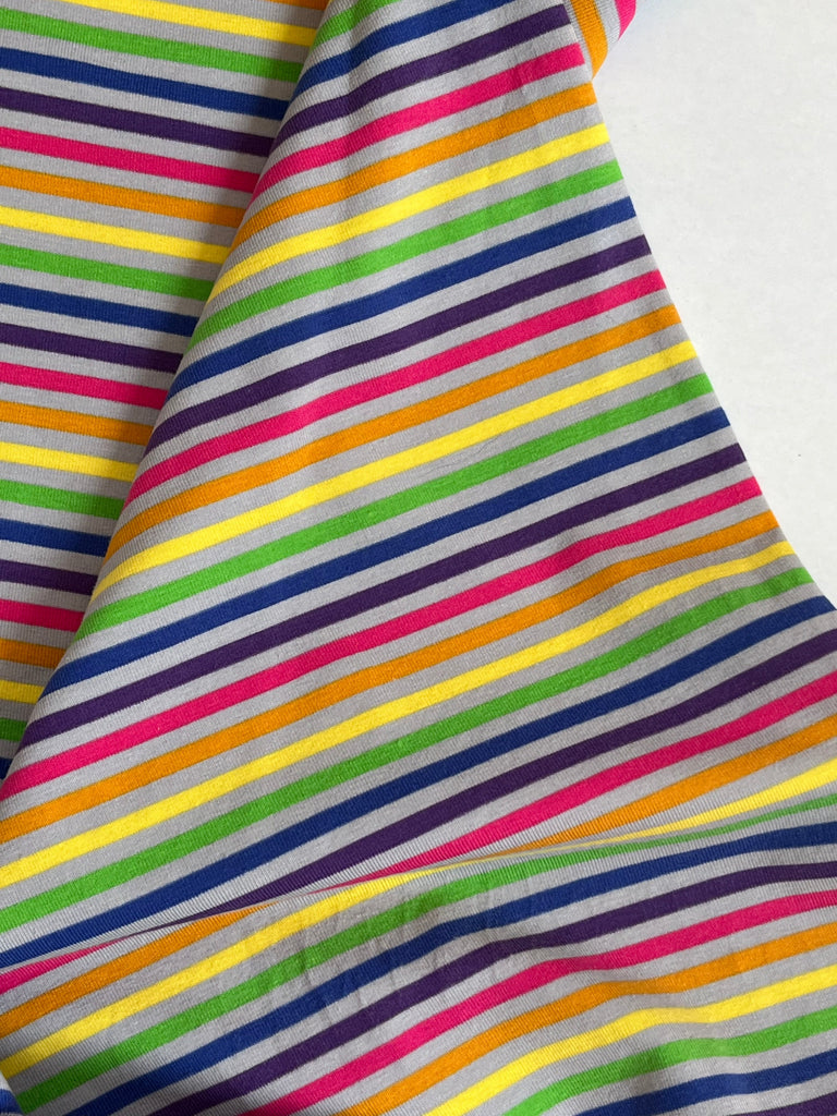 Unbranded Fabric Rainbow Stripes on Grey Jersey