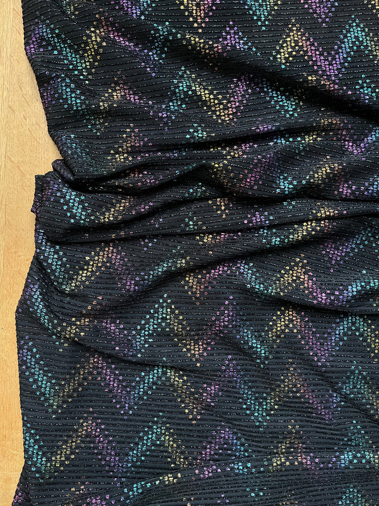 Unbranded Fabric Stretch Rib ZigZag - Metallic Rainbow