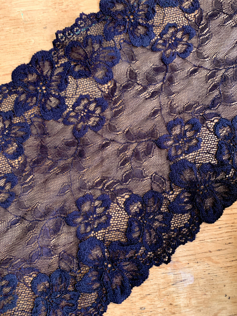 Unbranded Ribbon and Trims Floral Stretch Lace Trim - 22cm - Black - by the HALF metre.