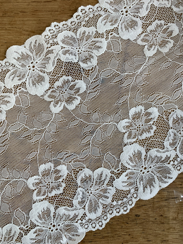 Unbranded Ribbon and Trims Floral Stretch Lace Trim - 22cm - Ivory - by the HALF metre.