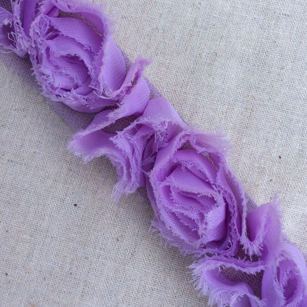 Unbranded Ribbon and Trims Frayed Floral Organza Trim - Lilac - 38mm wide