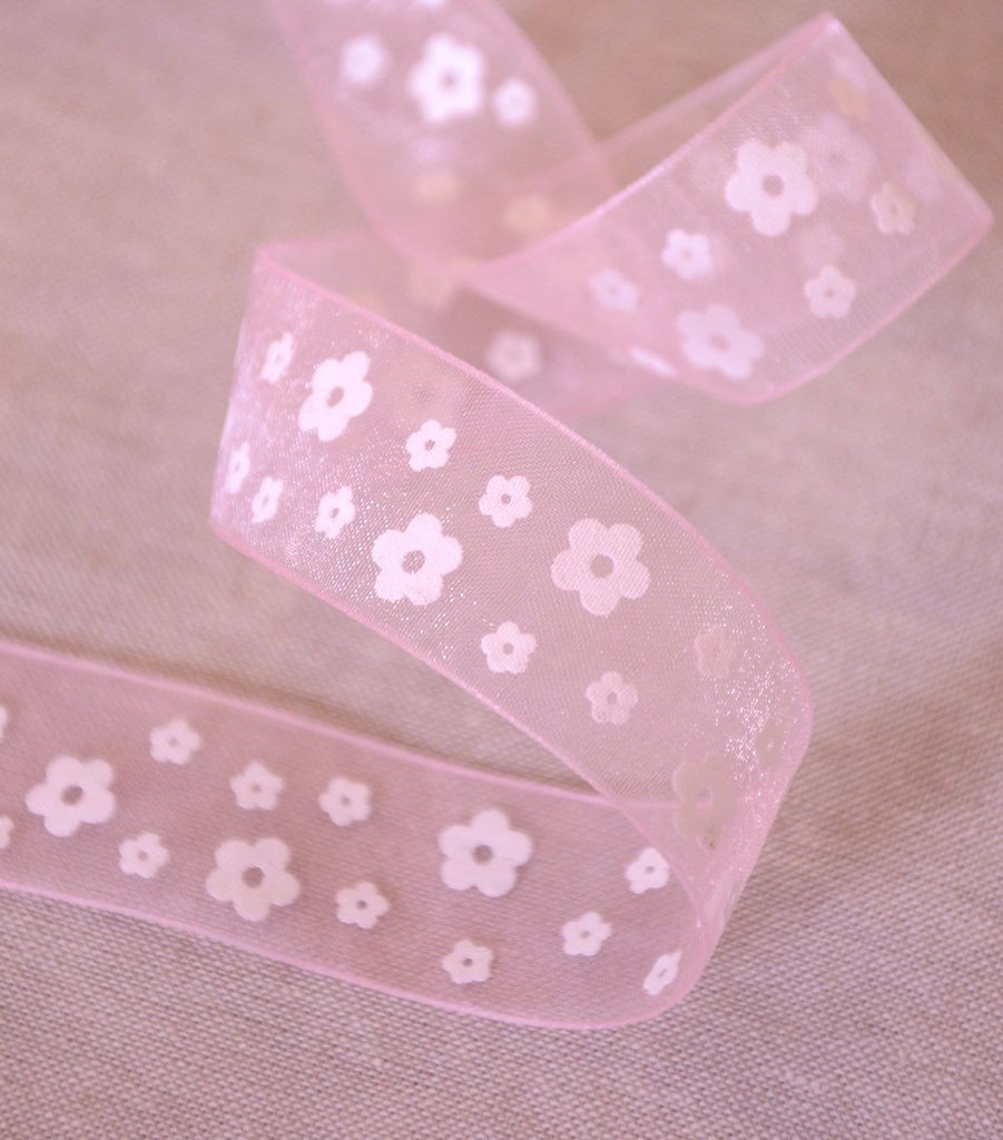 Unbranded Ribbon and Trims Organza Flower Ribbon - 25mm - Pink