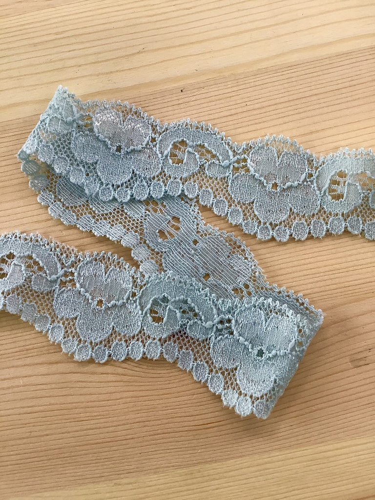 Unbranded Ribbon and Trims Pansy Stretch Lace Trim - Dusty Blue - 35mm