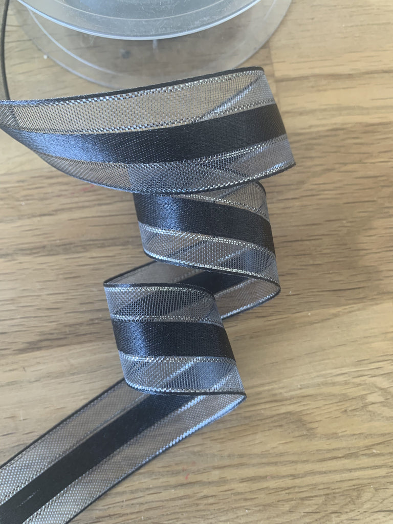 Unbranded Ribbon and Trims Satin organza ribbon - Silver Black -25mm