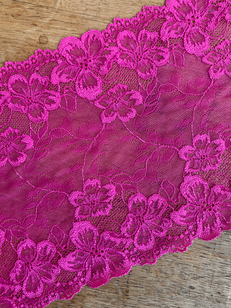 Unbranded Ribbon and Trims Stretch Lace Trim - 22cm - Fuchsia - by the HALF metre.