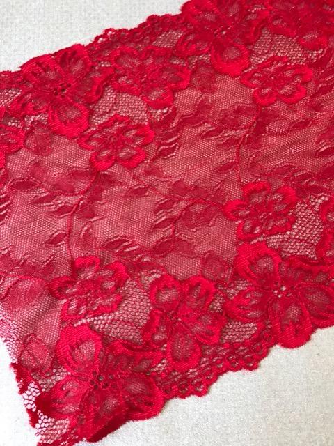 Unbranded Ribbon and Trims Stretch Lace Trim - 22cm - Red - by the HALF metre