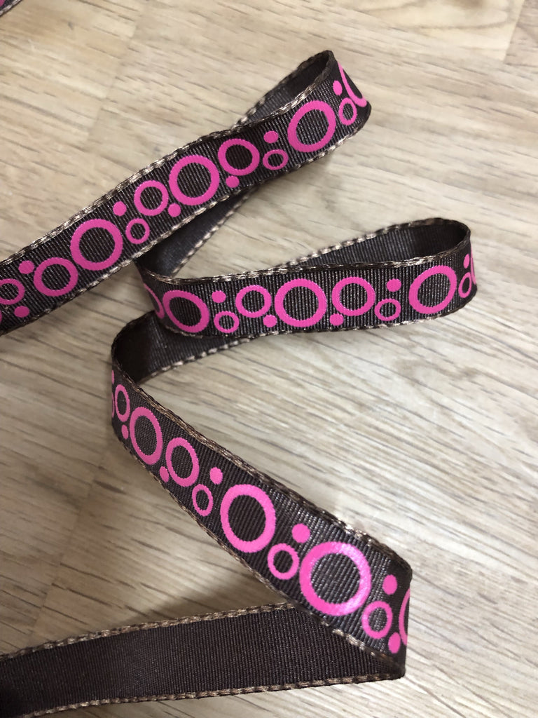 Unbranded Ribbon and Trims Wizz Bubbles Ribbon - 15mm Ribbon Colours: Brown and Hot Pink