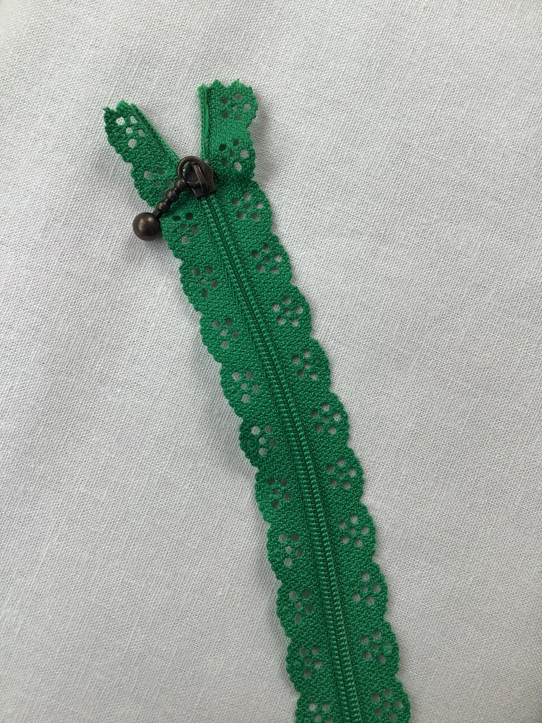 Unbranded Zippers Lace Edge Zip - Emerald - 20cm
