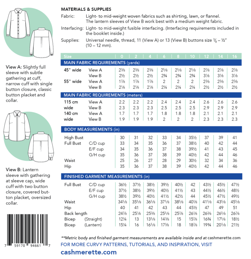 Vernon Shirt - Cashmerette Sewing Pattern - The Eternal Maker - UK Fabric Shop