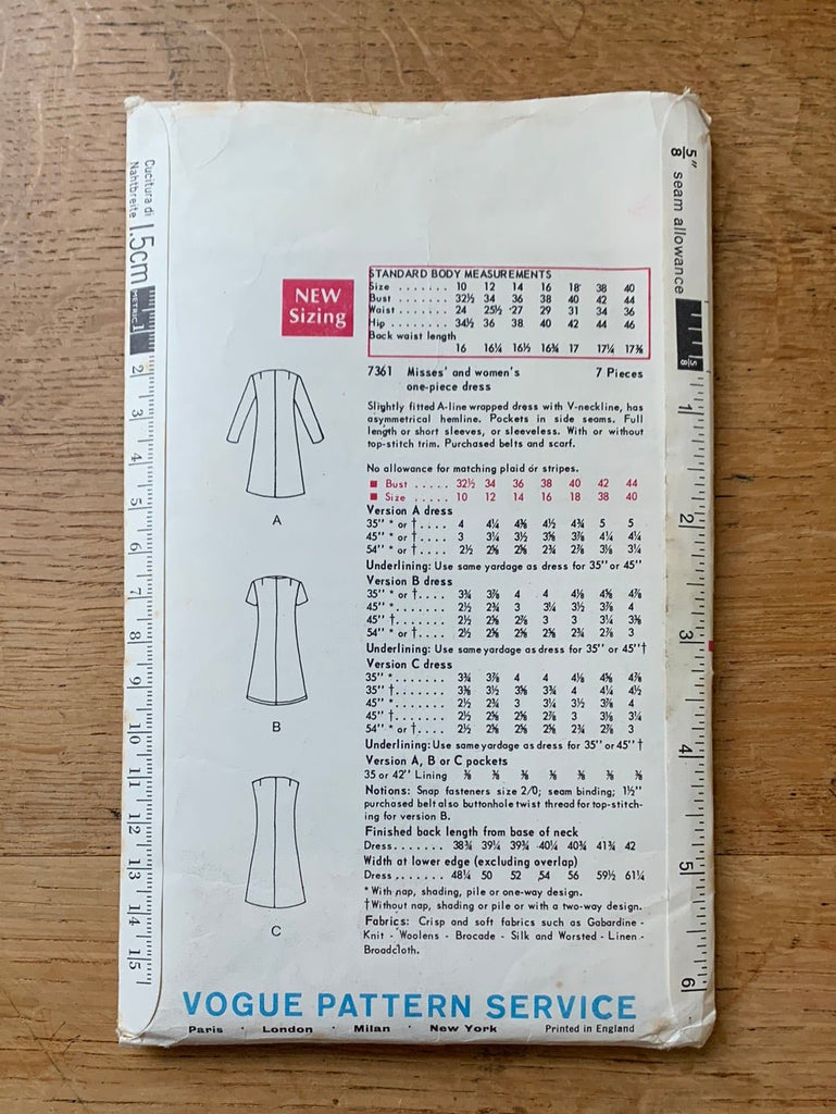 Vogue - 7361 A Line Wrapped Dress - Vintage Sewing Pattern (Size 14 Bust 36) - The Eternal Maker - UK Fabric Shop