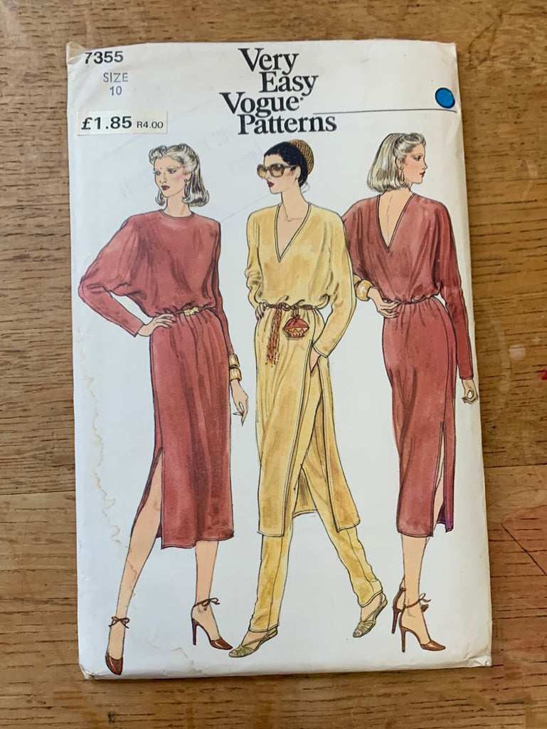 Vogue Paris Vintage Dress Patterns Very Easy Vogue 7355 - Dress or Tunic and Pants  - Vintage Sewing Pattern (Size 10 )