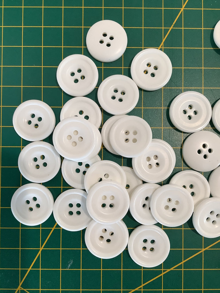 White 4 hole ring edged button with centre dip - 21mm - The Eternal Maker - UK Fabric Shop