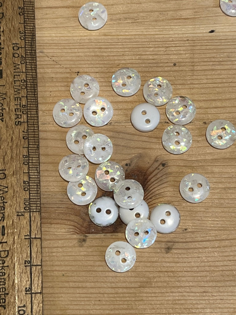 White Glitter Iridescent Chunk 12mm Button - The Eternal Maker - UK Fabric Shop