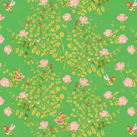 Windham Fabrics Fabric Nanny bee in Green - Heather Ross 20th Anniversary Collection