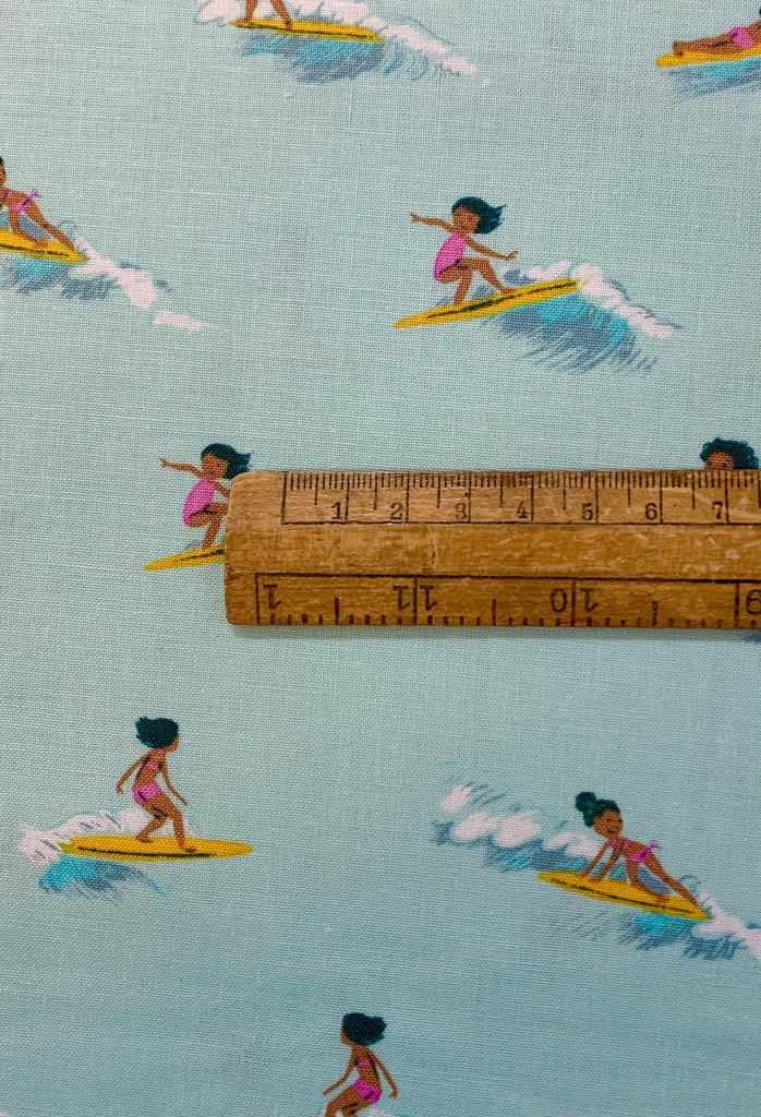 Windham Fabrics Fabric Tiny Surfers in Seafoam- Malibu by Heather Ross