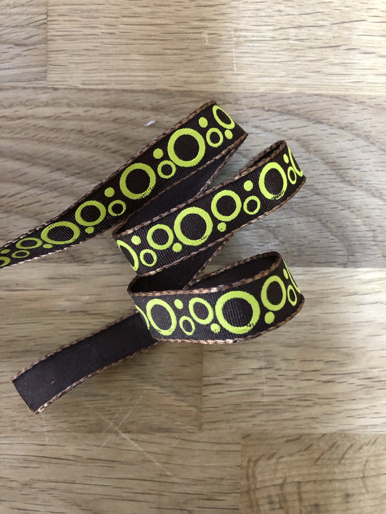 Wizz Bubbles Ribbon - 15mm Ribbon Colours: Brown and Lime - The Eternal Maker - UK Fabric Shop