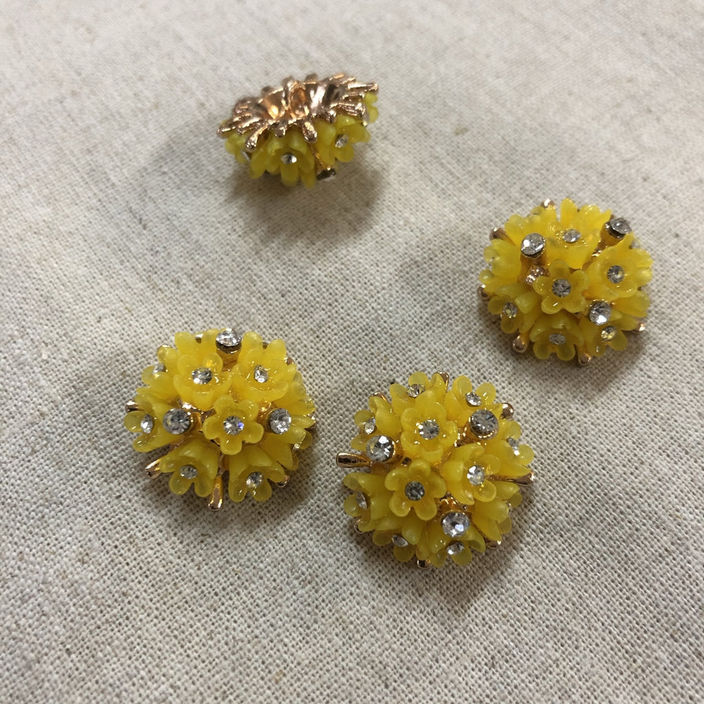 Yellow Floral Bouquet Diamante Button - The Eternal Maker - UK Fabric Shop
