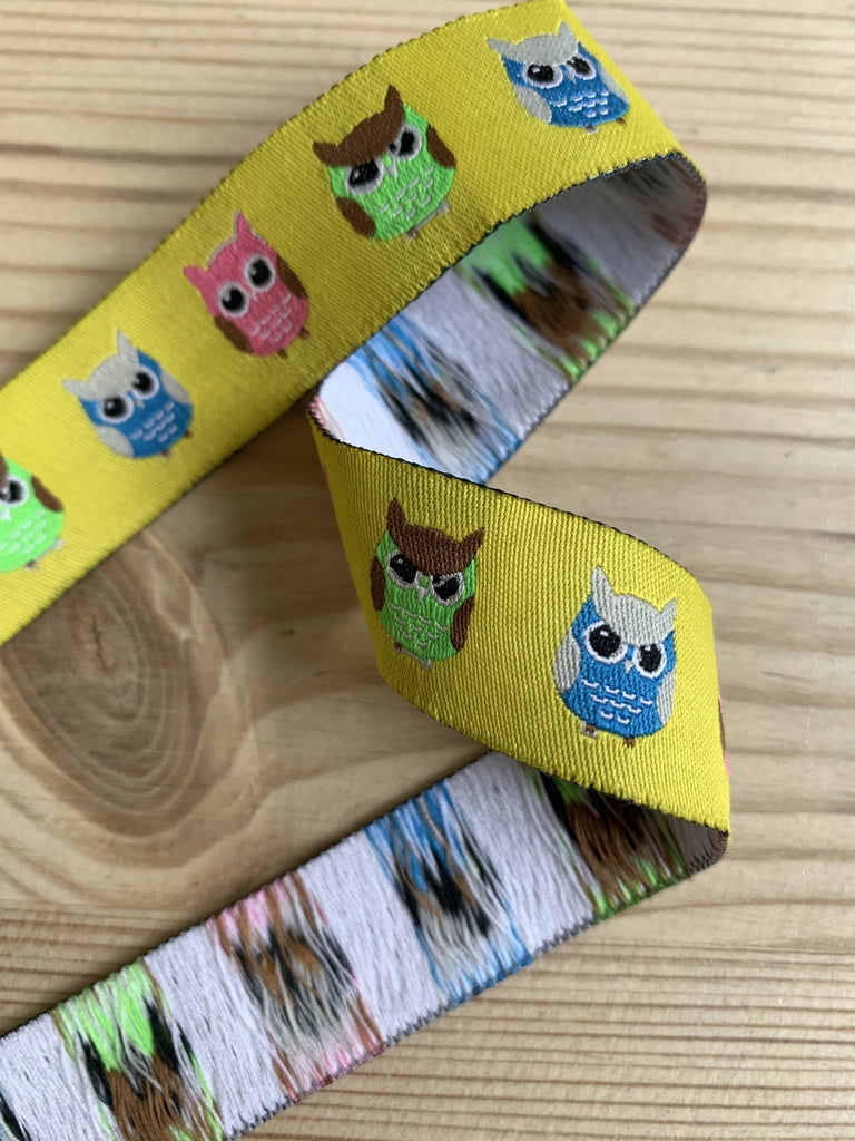 Yellow Owl - 15mm - Woven Ribbon - The Eternal Maker - UK Fabric Shop